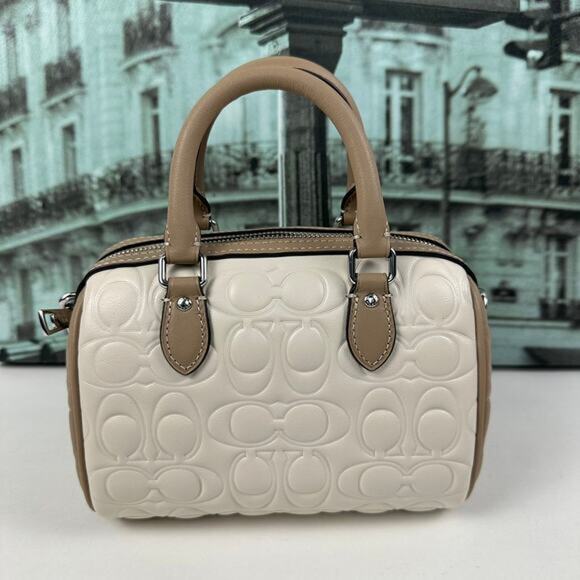 Coach CY744 Mini Rowan Crossbody Bag In Blocked Signature Leather IN CHALK - Picture 4 of 9